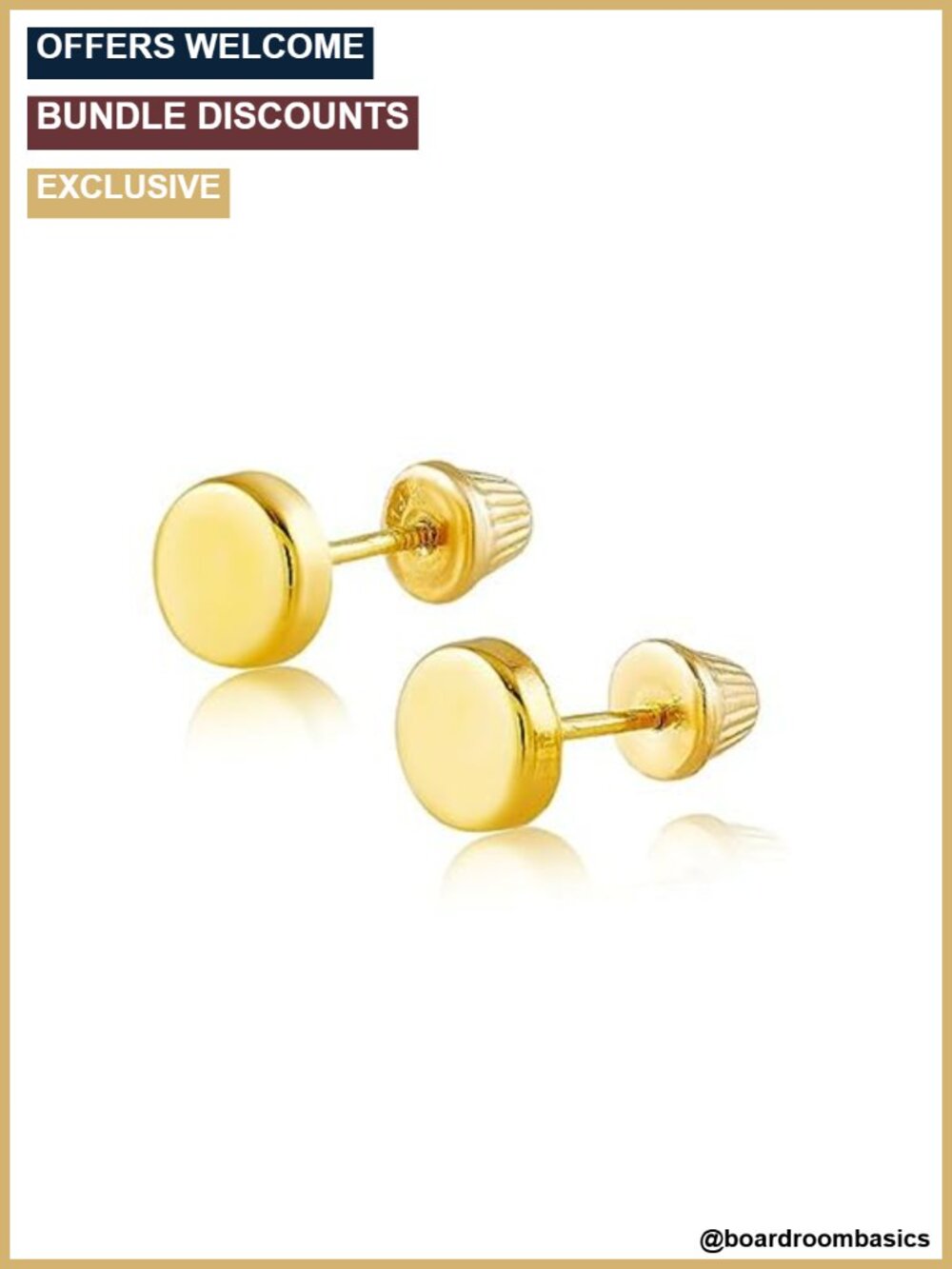 14k Solid Yellow Gold Tiny Circle Stud Earrings Screw Back Minimalist